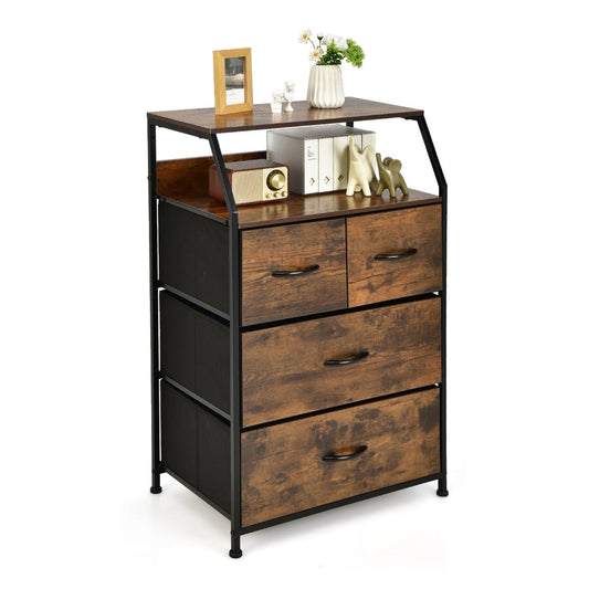 Free Standing Floor Storage Chest with steel frame and fabric bins in brown