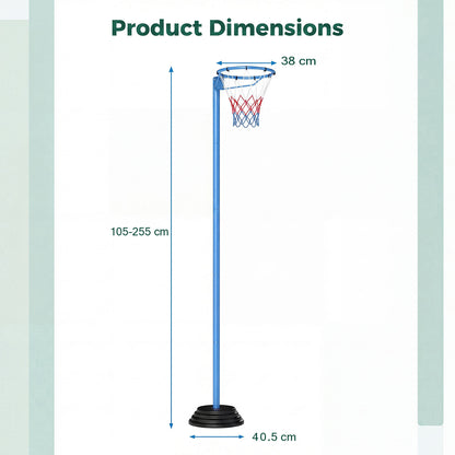 Diagram showing the dimensions of the basketball goal system