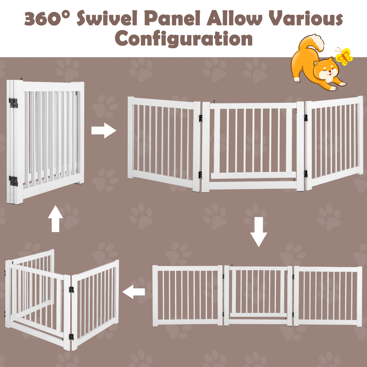 The pet gate can be configured in various shapes
