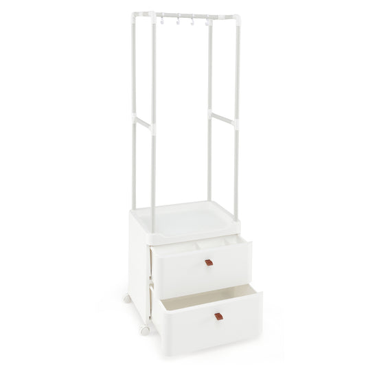 Freestanding Heavy-duty Clothing Stand Dresser with two open drawers and a hanging rail