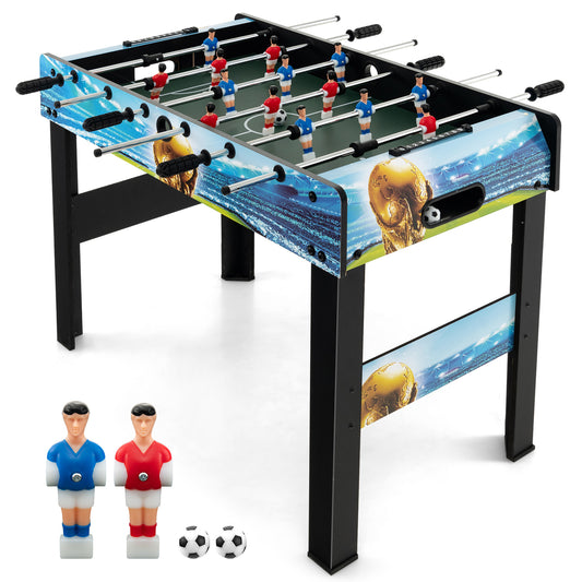 Freestanding Soccer Game Table shown with two player figures and two small footballs