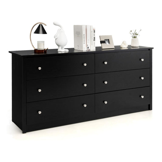 Freestanding Storage Cabinet with six drawers and silver knobs on a white background