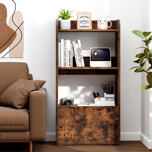 Freestanding Bookshelf with 3-Tier Open Shelf and Drawer-Rustic Brown