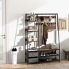 6-in-1 Freestanding Garment Coat Rack with 9 Hooks and 6 Storage Shelves