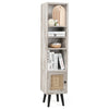 Freestanding Slim Cabinet with Rattan Door and Solid Wood Legs-Grey