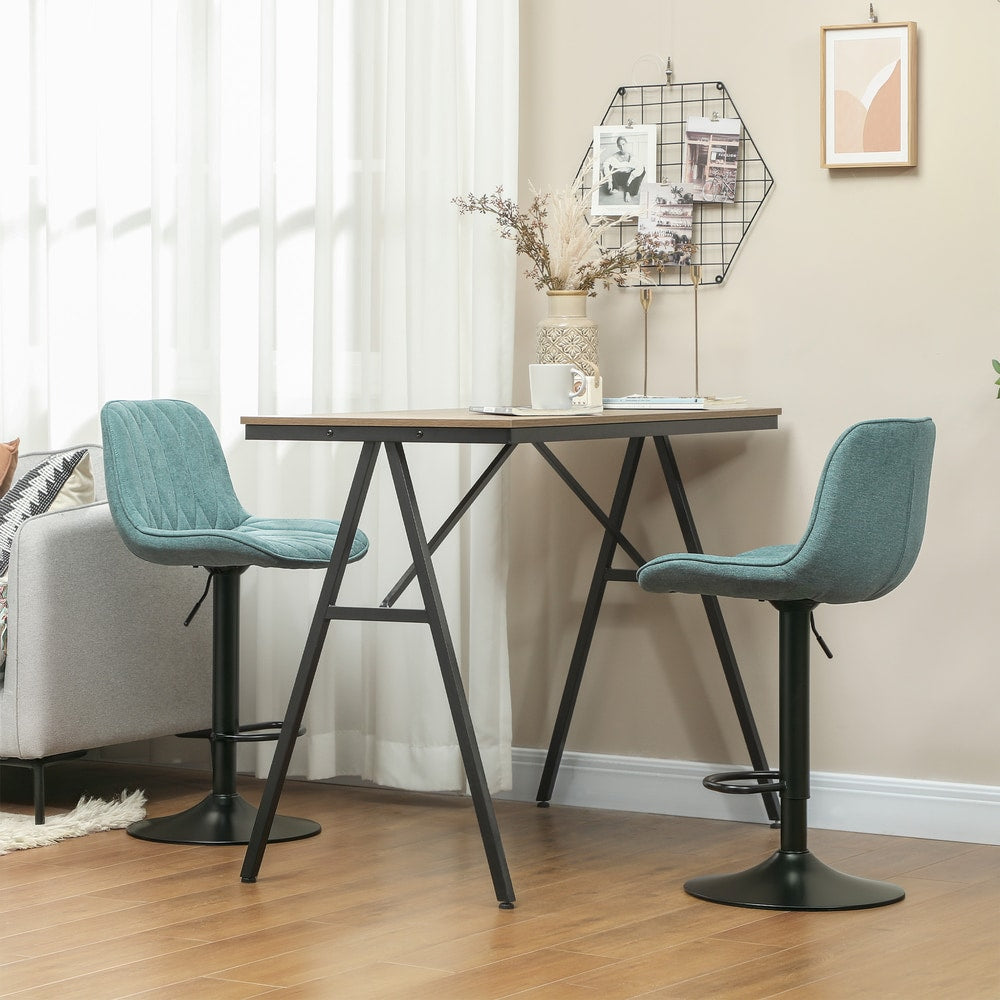 HOMCOM Set of Two Linen-Look Bar Stools in Blue