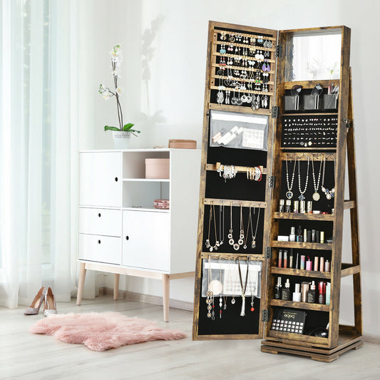 The jewellery armoire with open display shelves shown in a bedroom setting