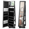 Full Length Mirrored Jewellery Cabinet Rotates 360° with Open Display Shelves-Black
