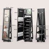 Full Length Mirrored Jewellery Cabinet Rotates 360° with Open Display Shelves-Black