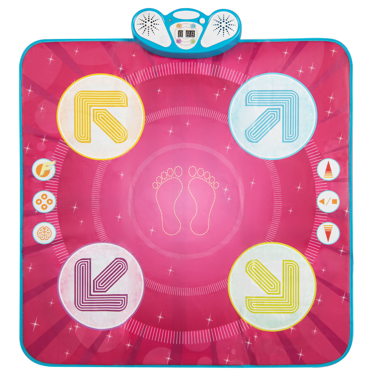 Fun Dance Mat with 8 background music and adjustable volume for kids, showing the whole product with colourful arrows and