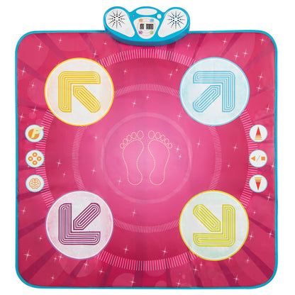 Fun Dance Mat with 8 background music and adjustable volume for kids, showing the whole product with colourful arrows and