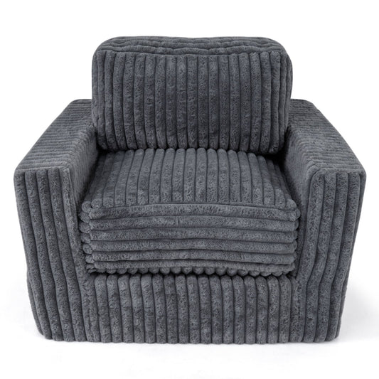 Furry Boneless Couch in grey, a small armchair with a soft corduroy-style fabric