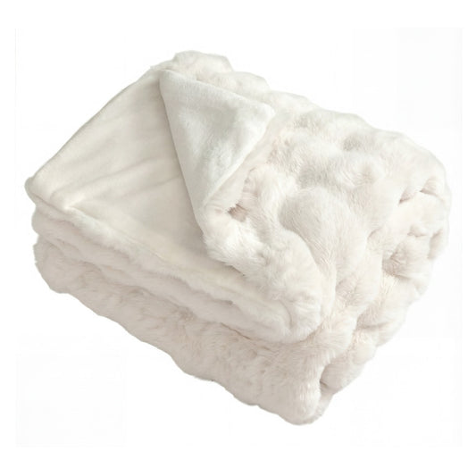 Fuzzy Plush Rabbit Fur Bubble Blanket folded showing its soft texture and fluffy appearance