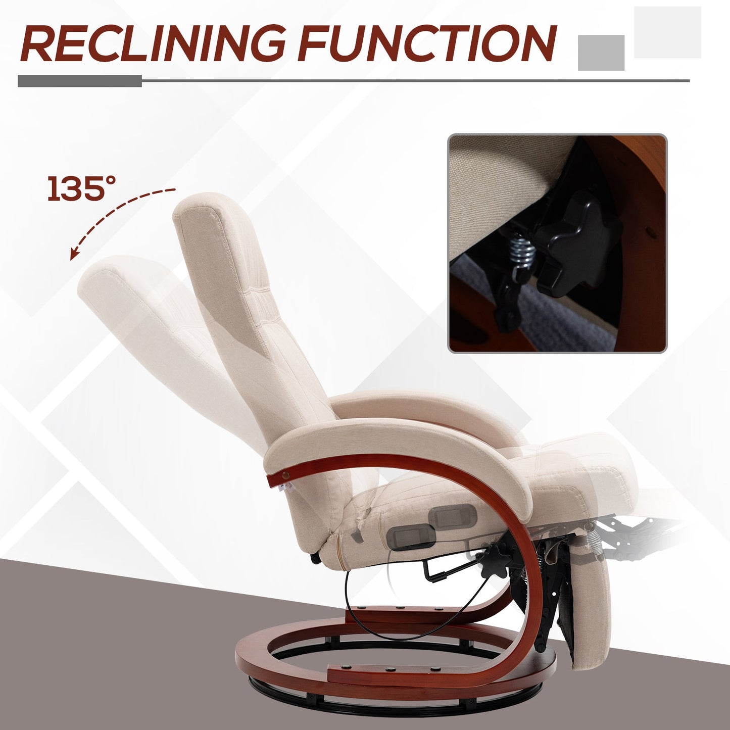 HOMCOM 135 degrees Manual Reclining Swivel Chair, with Footrest - Beige