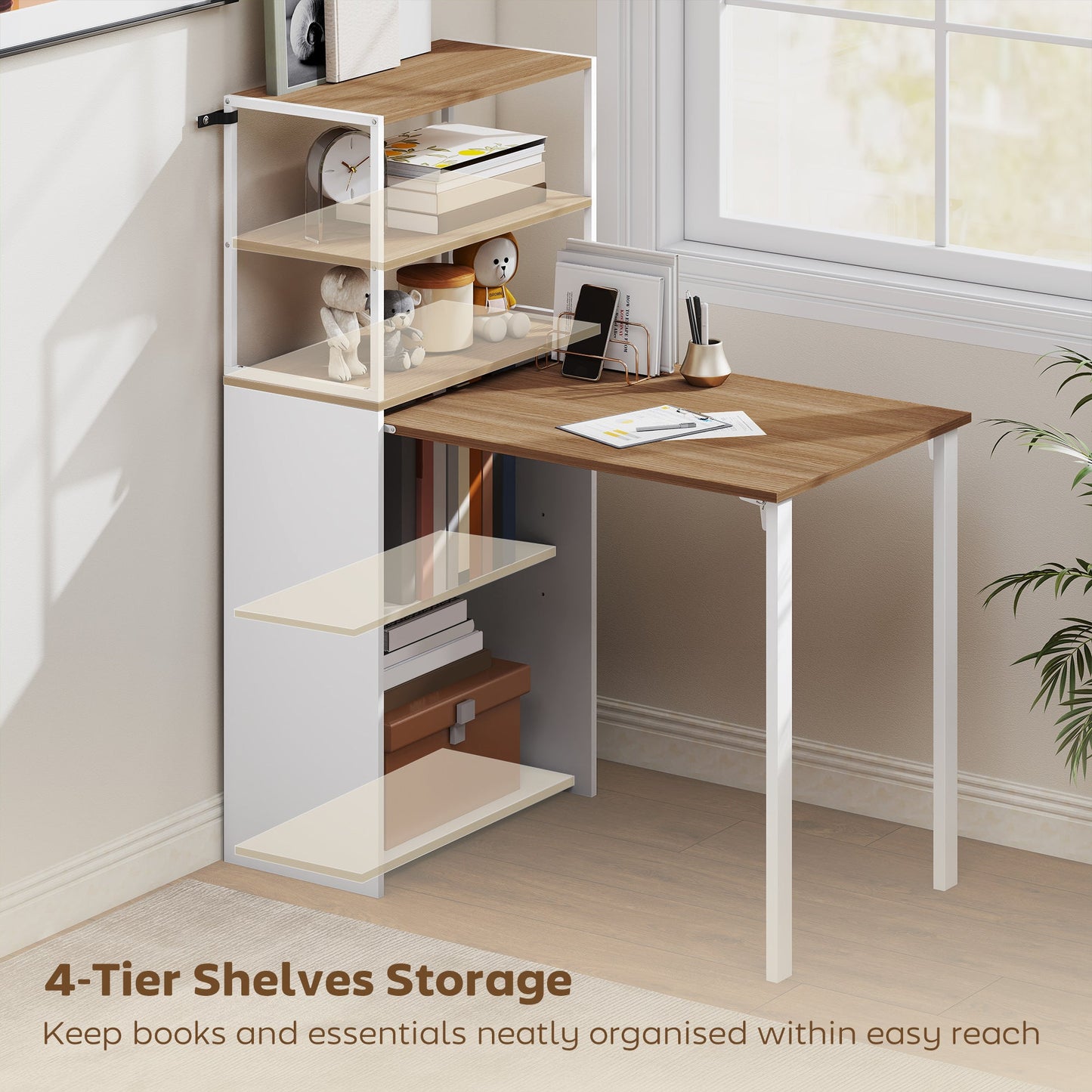 HOMCOM Folding Shelf and Work Table - Natural