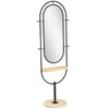 HOMCOM Oval Full Length Mirror with Wooden Tray and 4 Hooks - Black