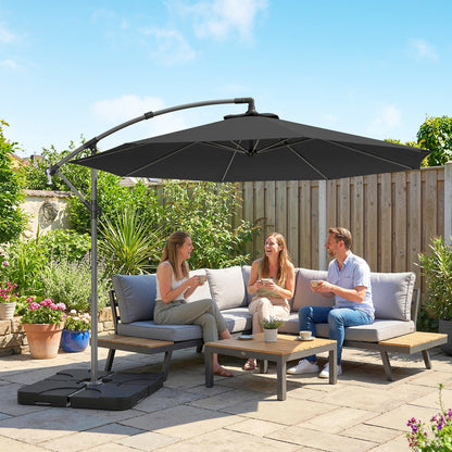 Outsunny 3m Overhanging Parasol, with Base, Weights and Cover - Black