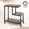 3-Tier Small Sofa Couch Side Table with Lockable Casters for Living Room-Brown