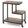 3-Tier Small Sofa Couch Side Table with Lockable Casters for Living Room-Brown