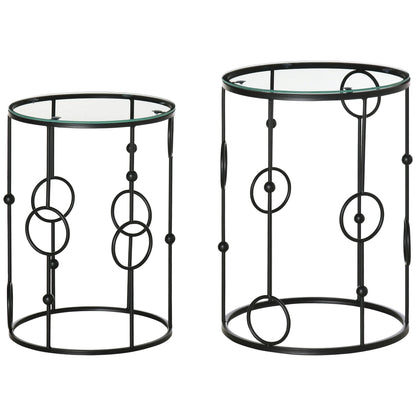 HOMCOM Nesting Round Coffee Table Set of 2 - Black