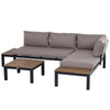 Outsunny 3 Pieces Garden Furniture Set, Aluminium 4 Seater Corner Sofa Set with 2 Loveseats, Coffee Table and Side Trays, Outdoor Conversation Furniture with Cushions for Garden, Black