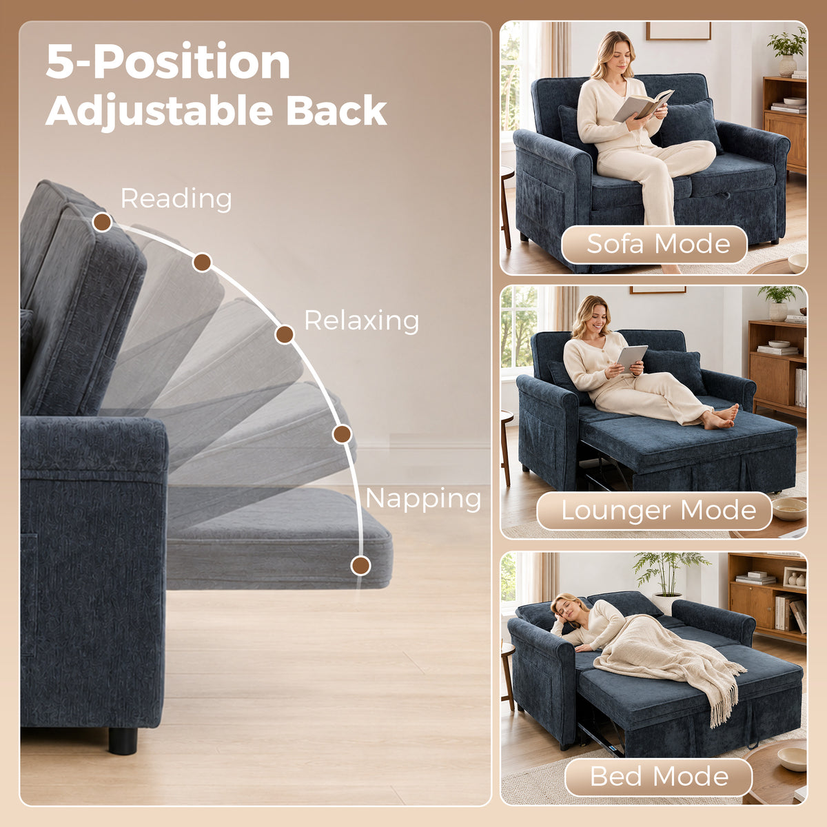 HOMCOM 2 Seater Sofa Bed in Dark Blue