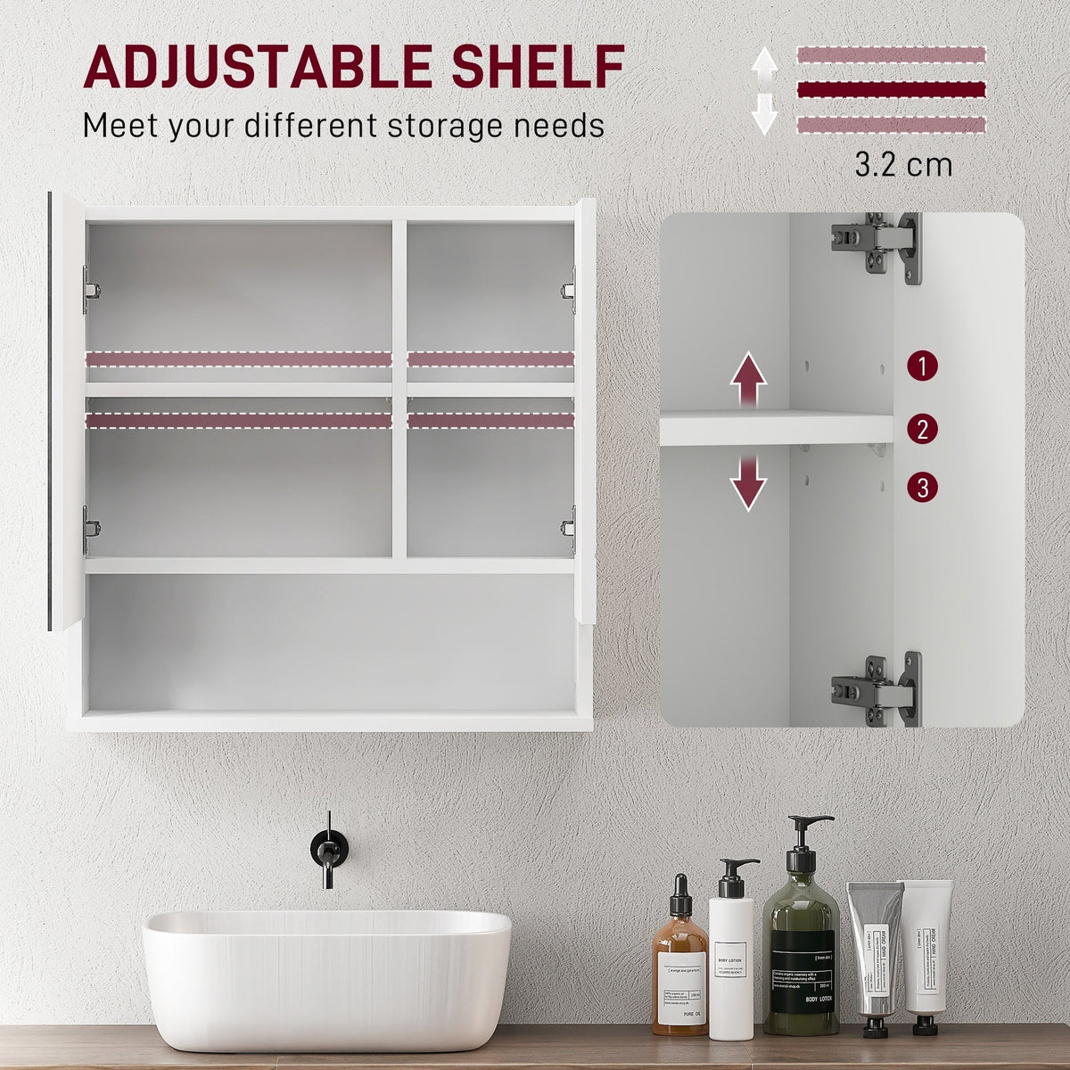 kleankin Wall Mounted Bathroom Storage Cupboard - White