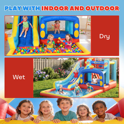 Outsunny 4-in-1 Bouncy Castle, with Slide, Trampoline, Climbing Wall, Blower, Multicoloured