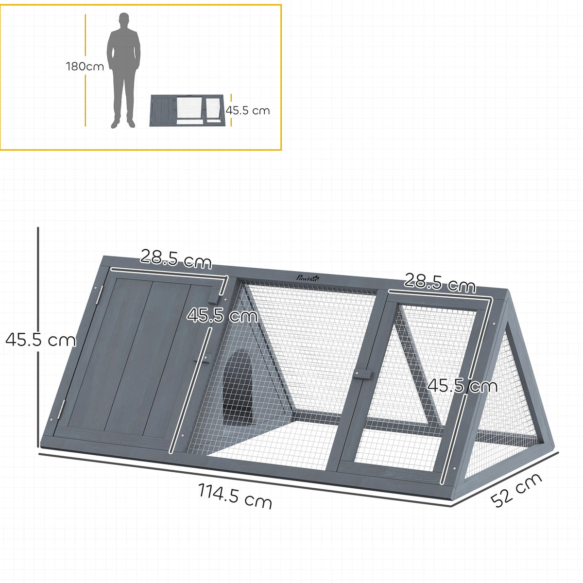 PawHut Rabbit Hutch in Grey
