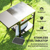 Outsunny BBQ Trolley with Stainless Steel Top and Foldable Side Table, Outdoor Kitchen Barbecue Station with Hooks and Shelf, Pizza Oven Table Movable Outdoor Grill Dining Cart with Cover, Black