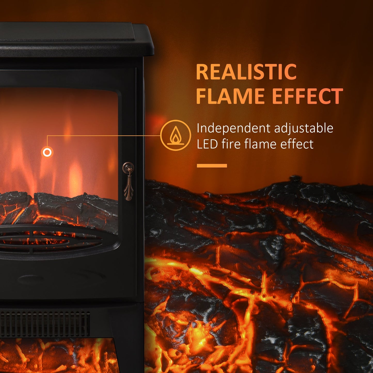 HOMCOM 900W/1800W Freestanding Electric Fireplace Room Heater w/ Adjustable Artificial Flame 3-Sided Tempered Glass Panels Safe Home Warmth Retro Faux Fire