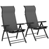 Outsunny Reclining Garden Chairs Set of 2, 5-Position Folding Sun Loungers with High Back, Retractable Footrest, Dark Grey