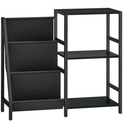HOMCOM 3-Tier Record Player Stand, End Table for Living Room, Bedroom - Black Wood Effect