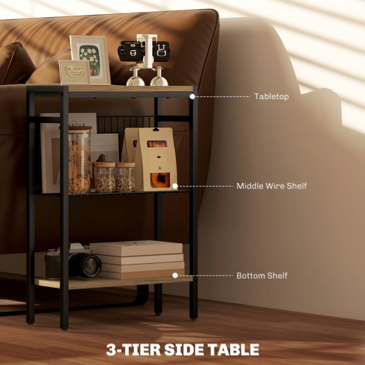 HOMCOM Three Shelf Industrial Side Table in Grey