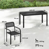 Outsunny Garden Dining Set for 6, Faux Wood Metal Outdoor Table and Stackable Chairs with Plastic Rattan Effect Seat, Black