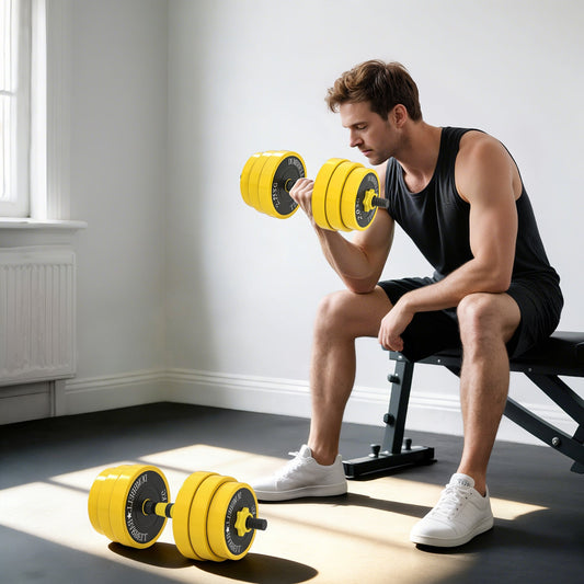 HOMCOM 30KG Dumbbell & Barbell  Adjustable Set Plate Bar Clamp Rod Home Gym Sports Area Exercise Ergonomic