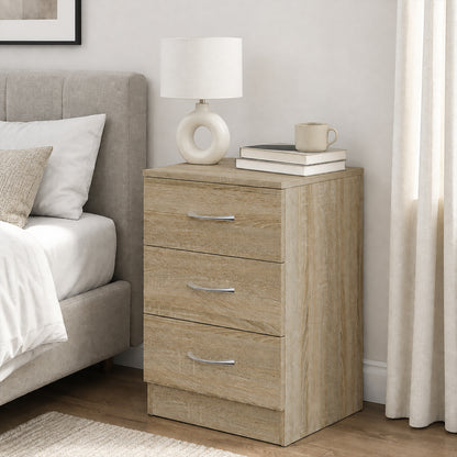 HOMCOM Three-Drawer Simple Bedside Table in Oak