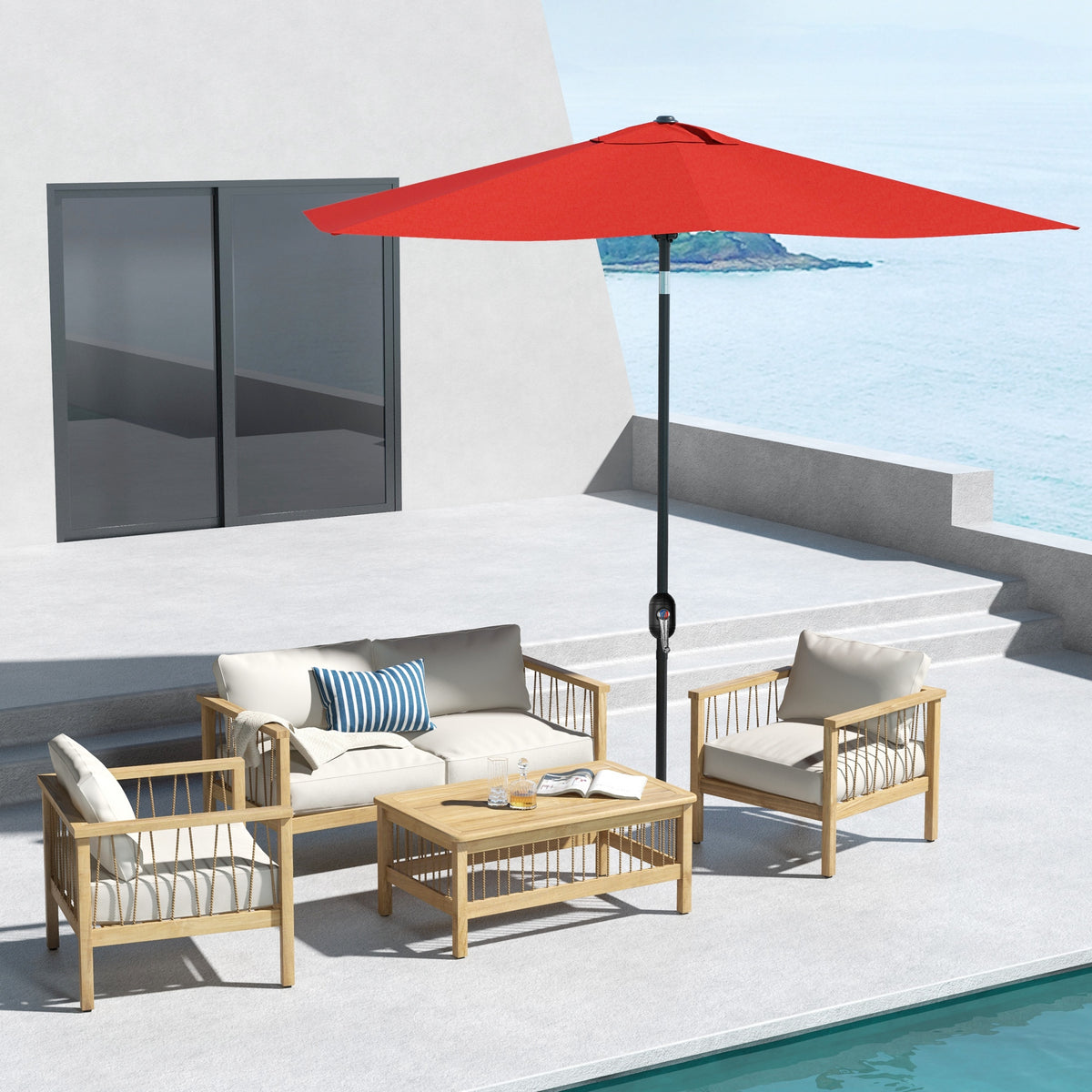Outsunny Rectangular Parasol Umbrella in Wine Red