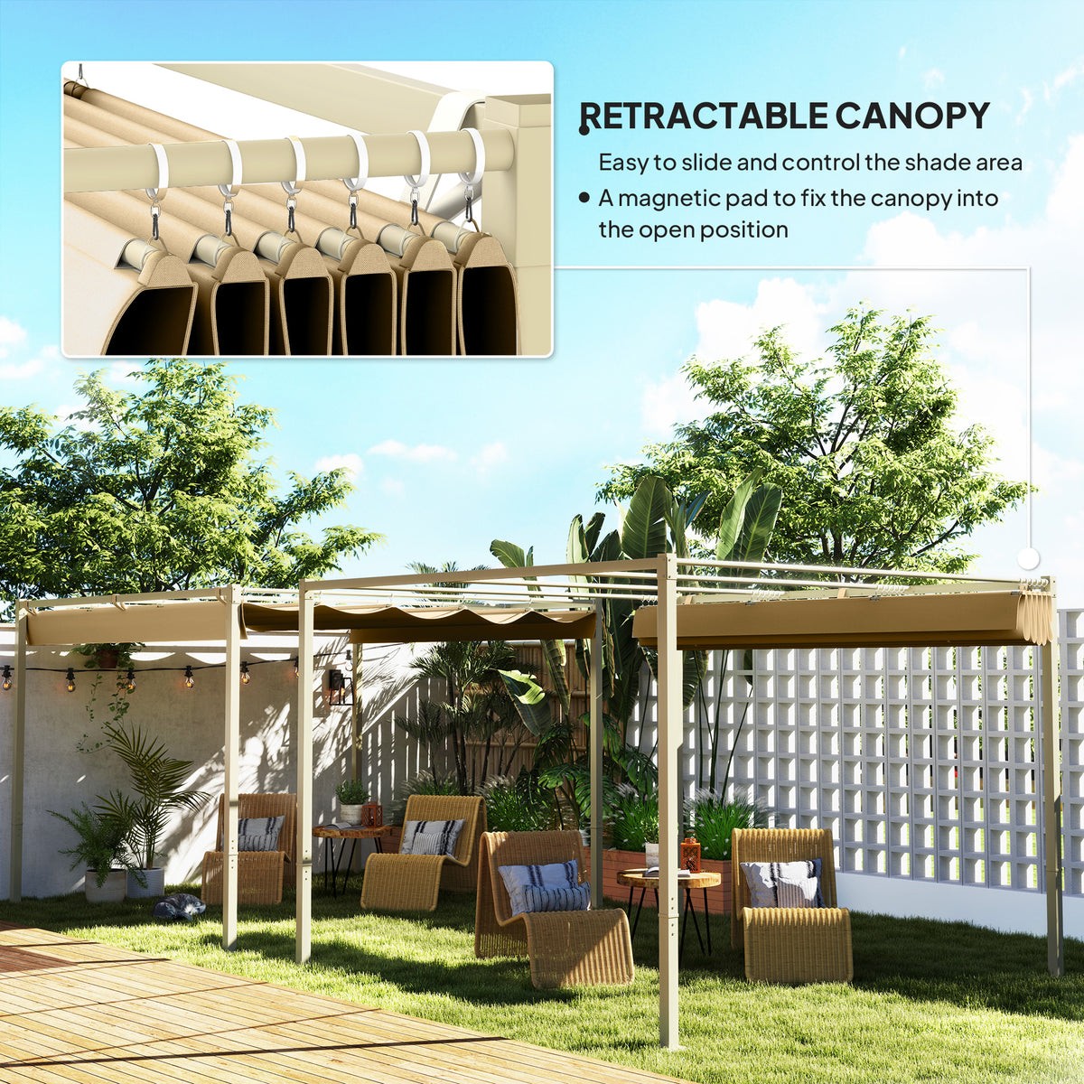 Outsunny Retractable Roof Metal Pergola