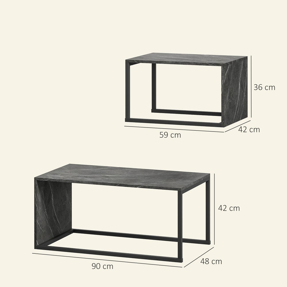 HOMCOM Nesting Coffee Table Set of 2 in Dark Grey Marble Effect