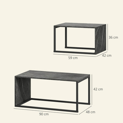 HOMCOM Nesting Coffee Table Set of 2 in Dark Grey Marble Effect