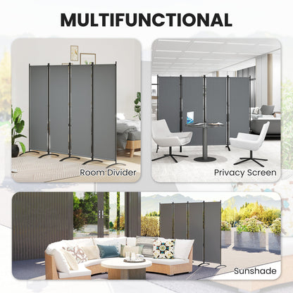 Outsunny 4 Panel Folding Room Divider, 1.7m Privacy Screen with Wide Feet, Portable Freestanding Metal Partition Separator for Office, Living Room, Bedroom, Dining Room, Dark Grey