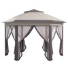 Outsunny 3 x 4m Garden Gazebo Hexagon Pop Up Gazebo Party Tent Canopy Double Roof Instant Shelter with Netting and Carry Bag for Outdoor Patio, Beige
