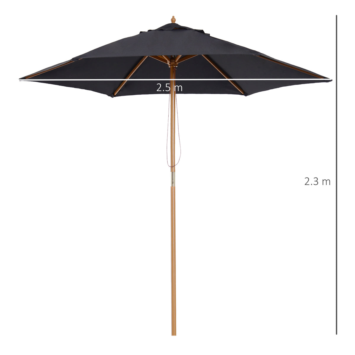 Outsunny 2.5m Wood Garden Parasol in Black