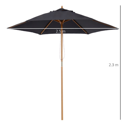 Outsunny 2.5m Wood Garden Parasol in Black