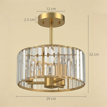 HOMCOM Semi Flush Mount Modern Crystal Chandelier Ceiling Light, Crystal Ceiling Light Fixture with E14 Base, Gold