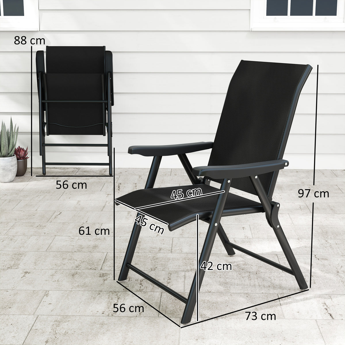 Outsunny Set of Four Folding Outdoor Chairs in Black