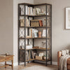 HOMCOM 5-Tier L-Shaped Bookshelf, Freestanding Corner Bookcase with Metal Frame, Rustic Brown