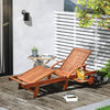 Outsunny Folding Wooden Sun Lounger, 4-Level Adjustable Garden Lounger Recliner with Side Tray and Wheels, Outdoor Reclining Sunbed with Slatted Seat and Armrests for Patio, Terrace, Teak