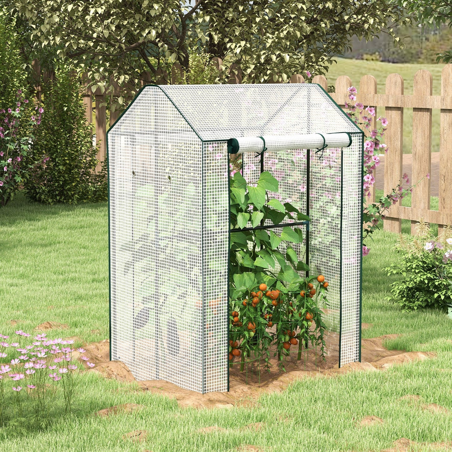 بيت زجاجي Outsunny، دفيئة صغيرة ببابين قابلين للطي، وفتحات تهوية، وغطاء مقوى، 100 × 80 × 150 سم